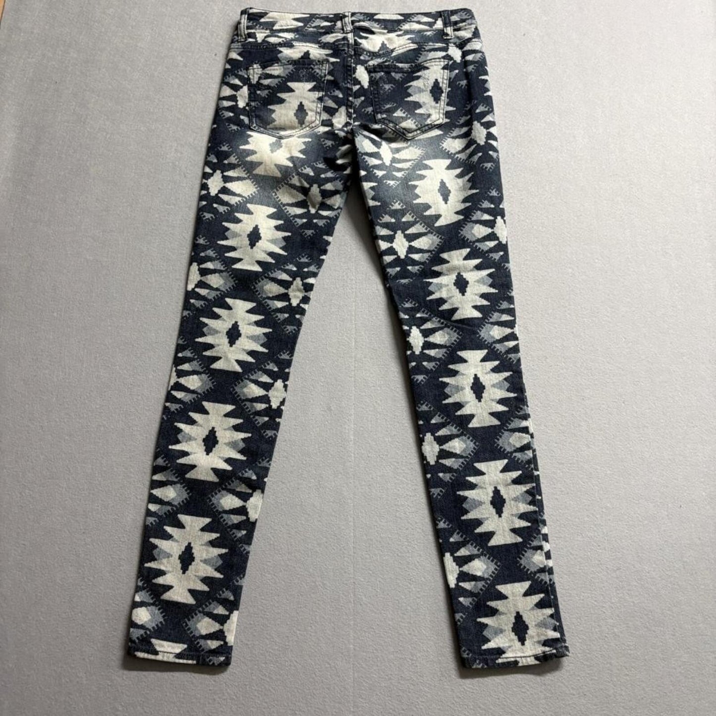 Fire Los Angeles Aztec Print Skinny Jeans Womens Size 3 Distressed Blue Denim