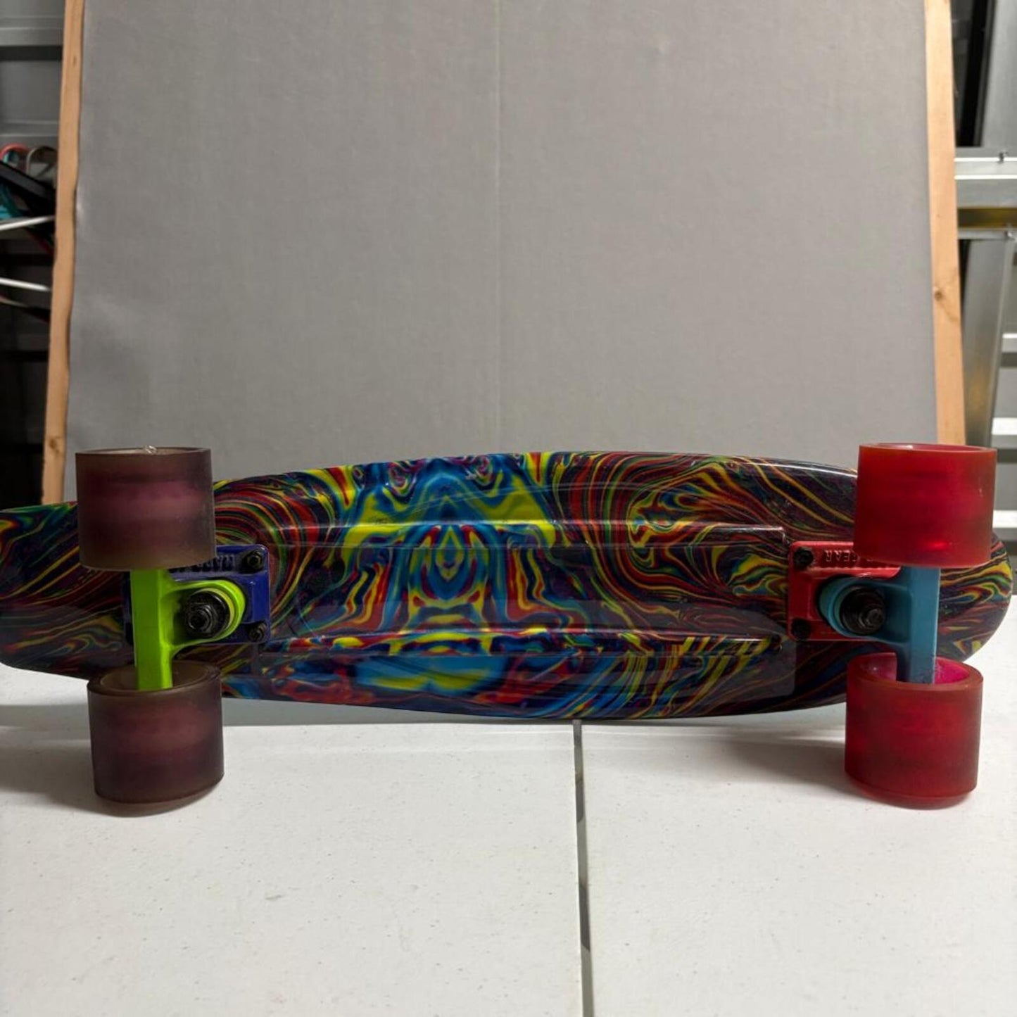 Madd Gear Retro Plastic Cruiser Skateboard 22 Inch Blue Deck Tie Dye Bottom