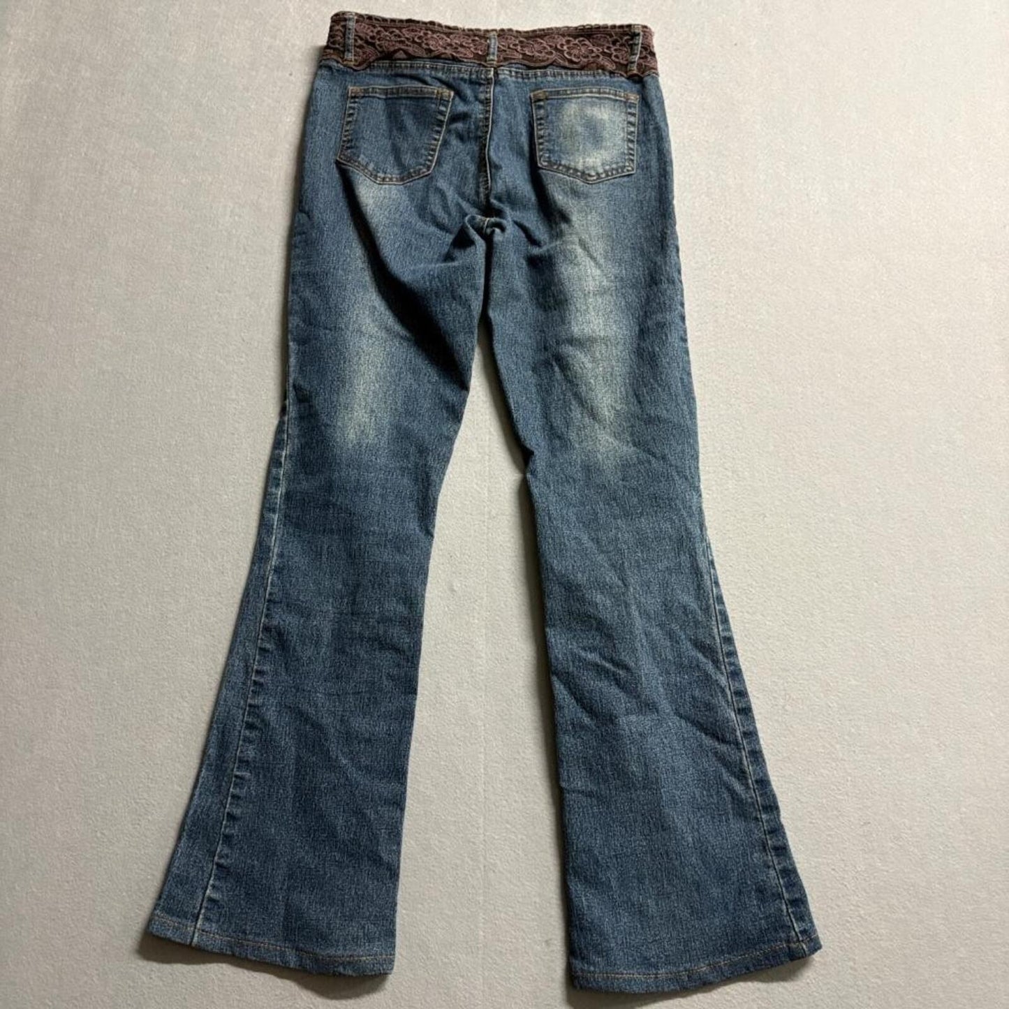 Duchesse Jeans Womens Size 5 Blue Denim Lace Waistband Flare Leg Y2K Vintage