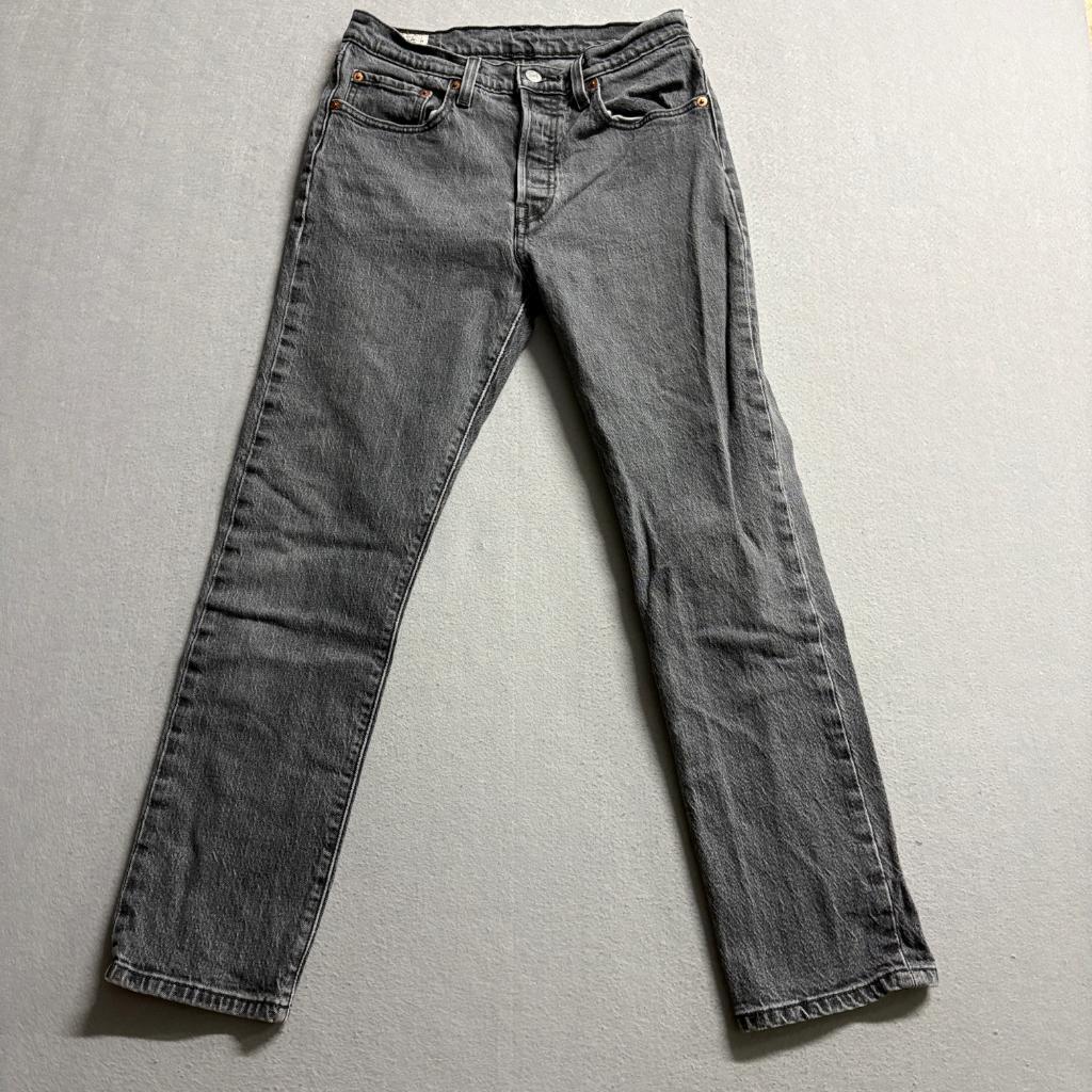 Levis Premium 501 Original Crop Jeans Womens 27x28 Gray Denim Button Fly Stretch