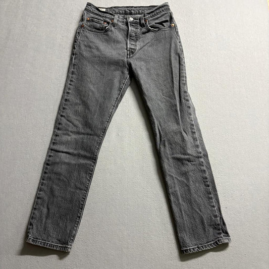 Levis Premium 501 Original Crop Jeans Womens 27x28 Gray Denim Button Fly Stretch