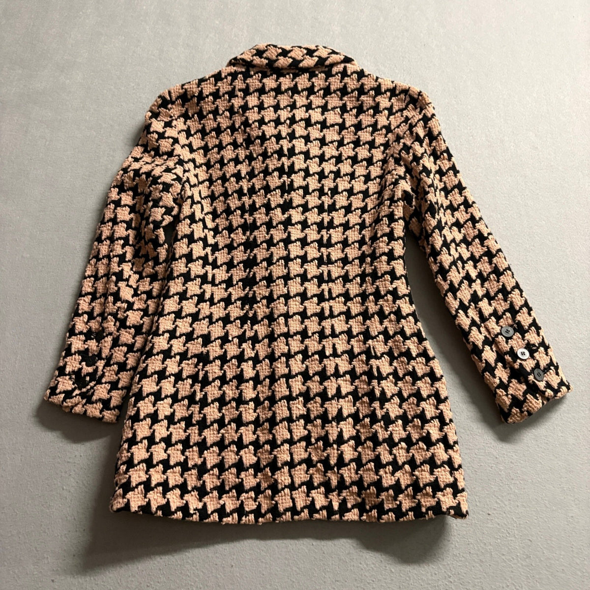 St Robe Sanyo Vintage Wool Blend Houndstooth Jacket Pink Black Tweed Coat Size