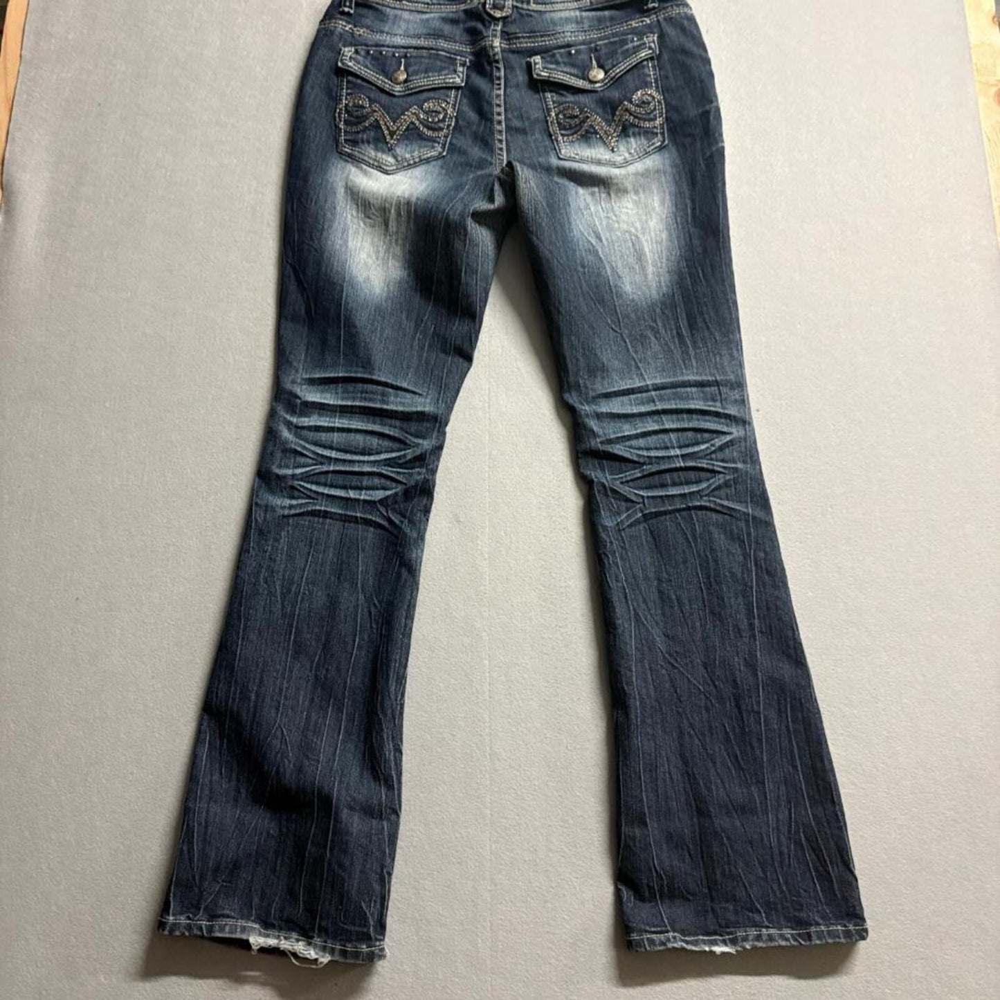 Love Nation Jeans Womens 12 Blue Denim Bootcut Thick Stitch Embroidered Pockets