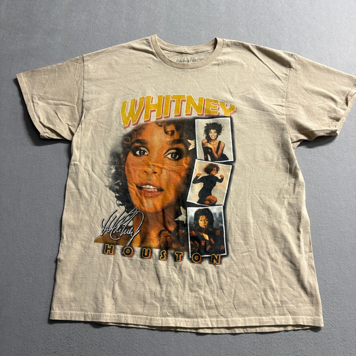 Whitney Houston Graphic T-Shirt Mens XL Tan Cotton Short Sleeve Music Tee