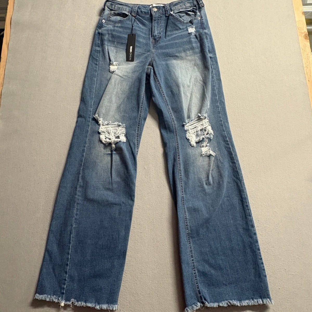 Fashion Nova Goldwater Canyon Ripped Wide Leg Jeans Size 3 Medium Wash NWT