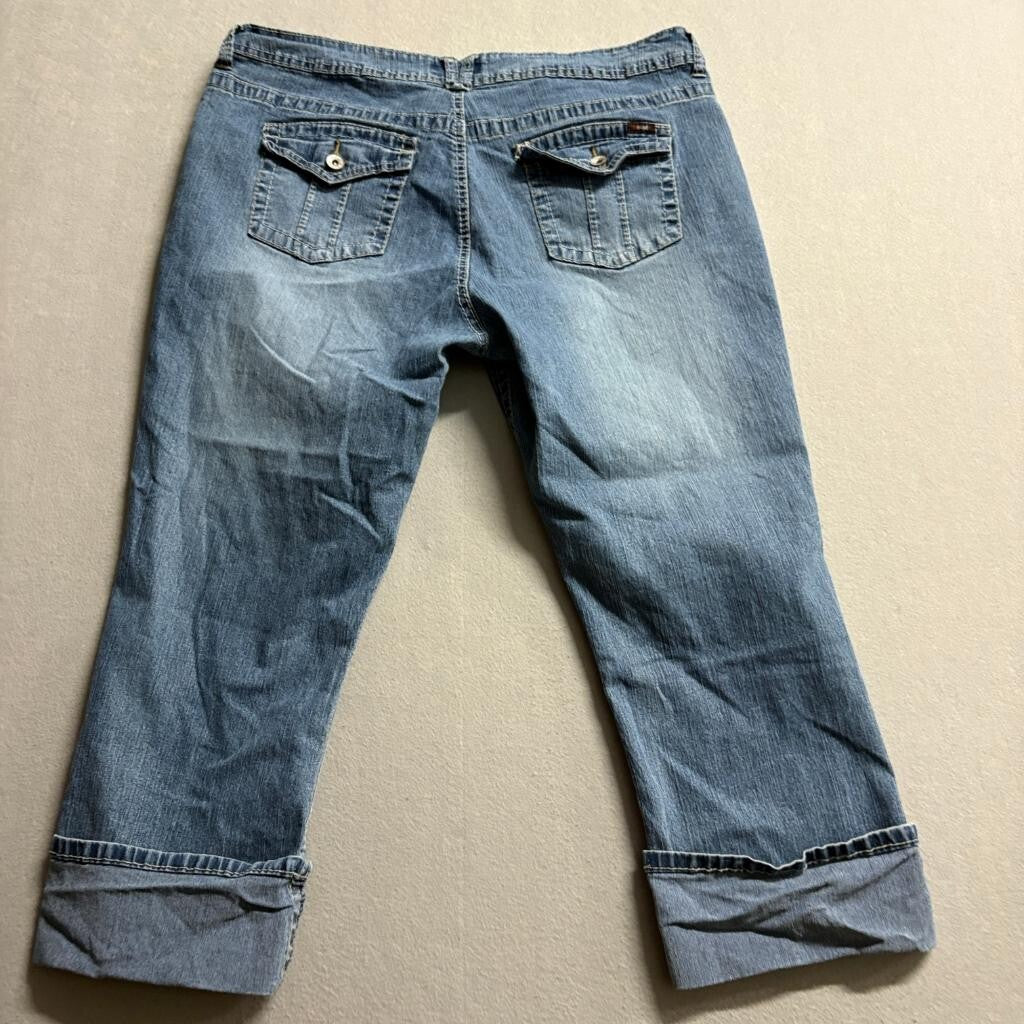 Angels Jeans Womens 16 Blue Denim Capri Crop Stretch Flap Pocket Mid Rise