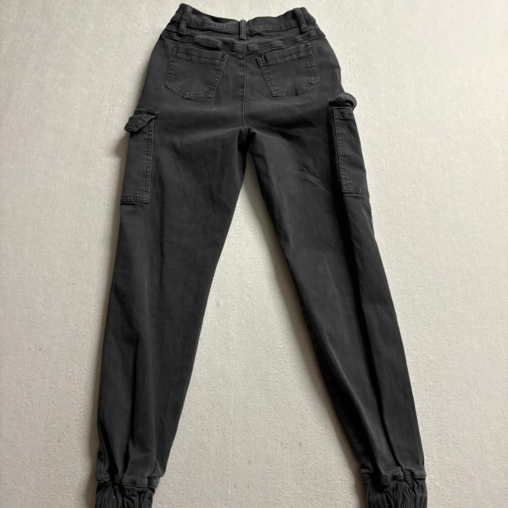 Hot Topic Cargo Jogger Pants Womens XS Black Denim High Rise Stretch Utility