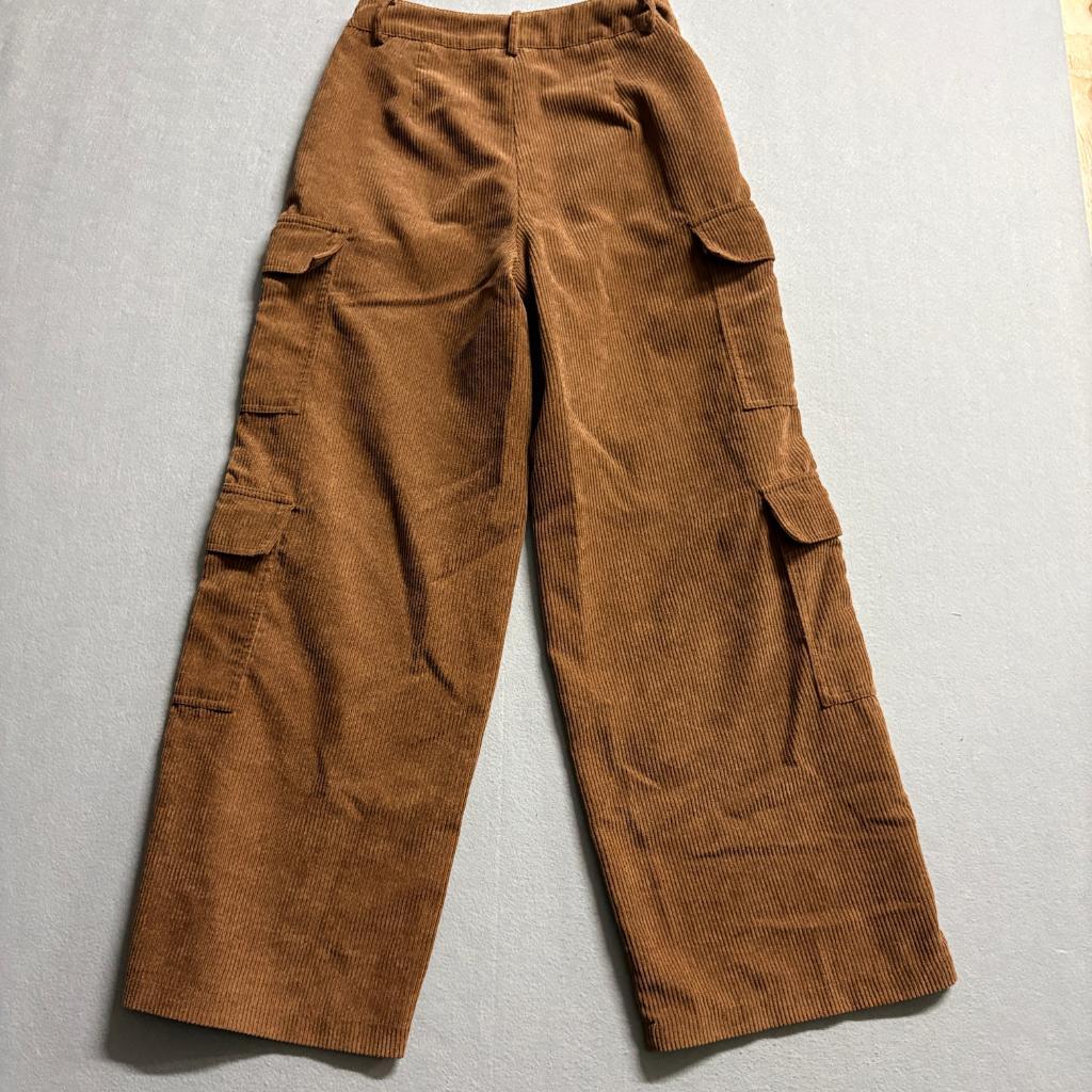Shein Corduroy Cargo Pants Womens Small Brown Wide Leg High Rise Nds Zipper