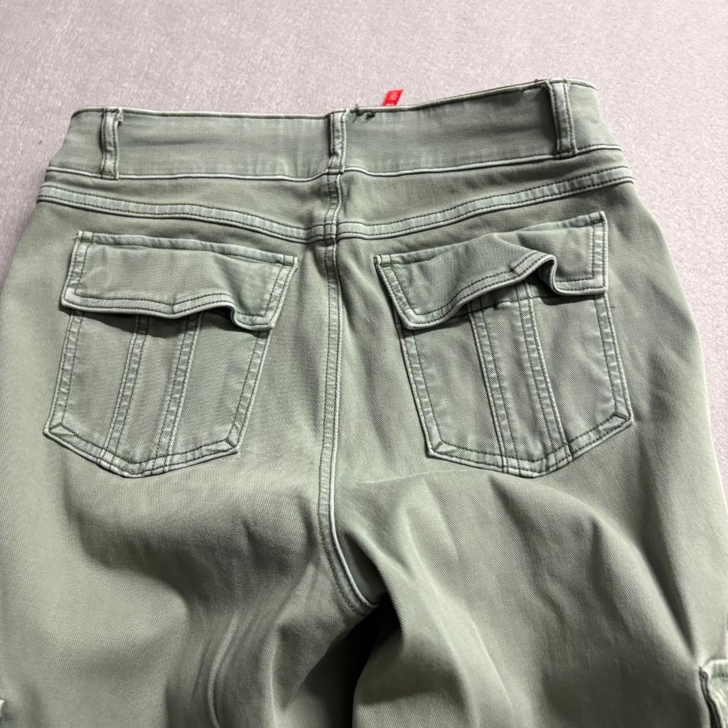 Spanx Stretch Twill Cargo Pants Womens Large L Green Skinny Leg Pull On Utility