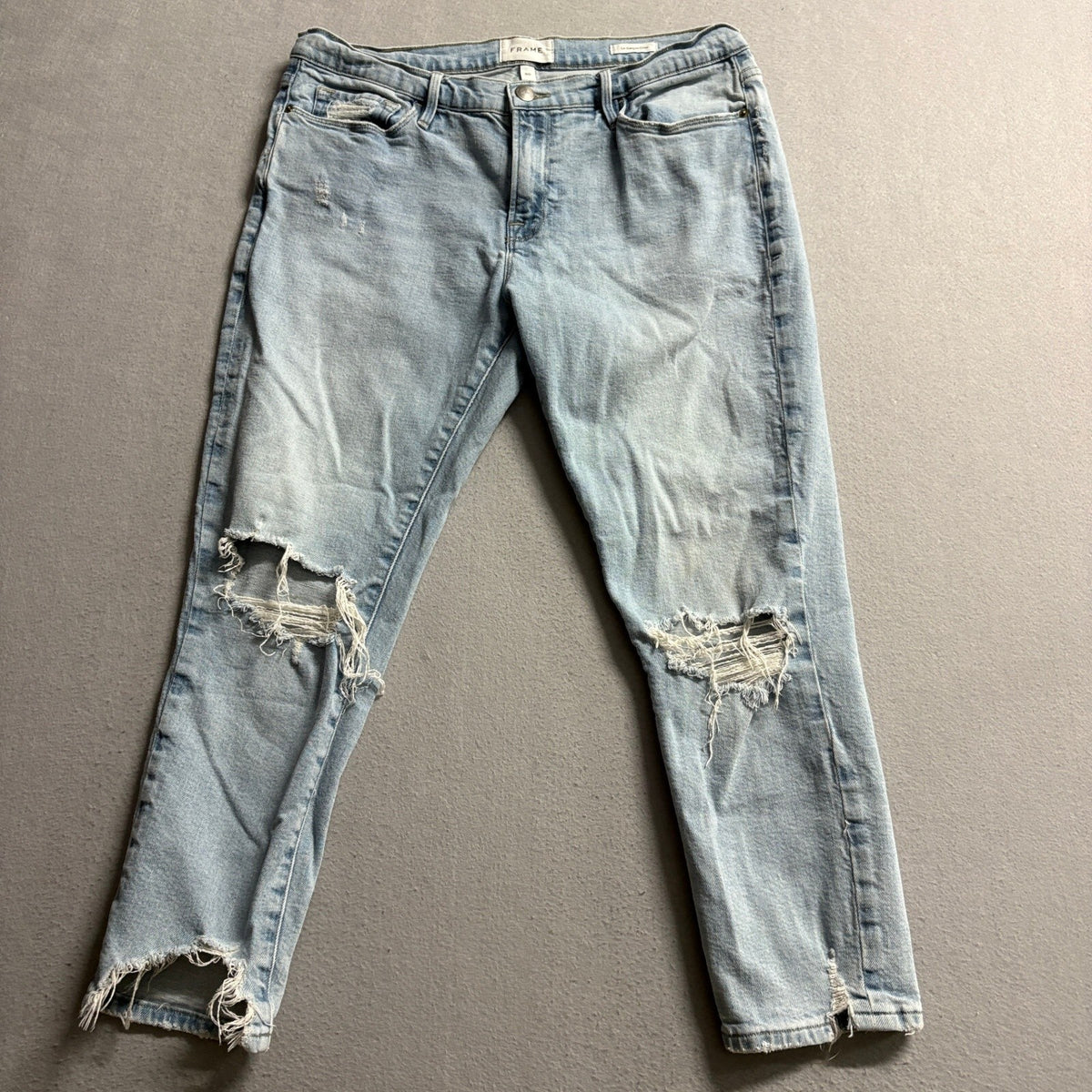 Frame Le Garcon Crop Distressed Jeans Womens Size 30 Light Wash Blue Denim
