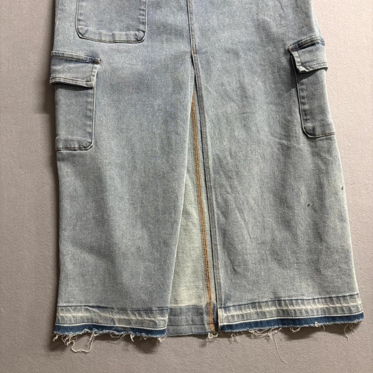 Tinseltown Denim Cargo Maxi Skirt Womens Size 11/30 Blue High Rise Raw Hem New