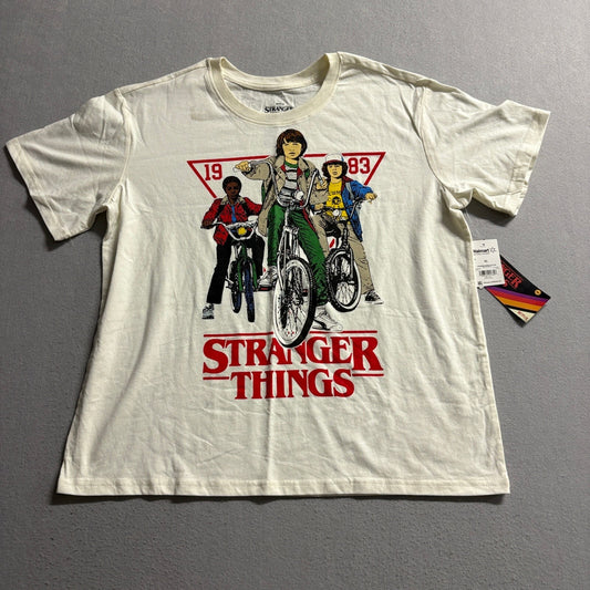 Stranger Things T-Shirt Mens XL Cream White Graphic Tee Netflix 1983 Kids Bikes