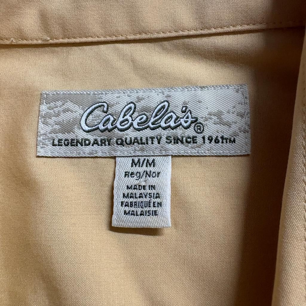 Cabelas Womens Medium Yellow Long Sleeve Button Up Shirt 100% Cotton Pocket