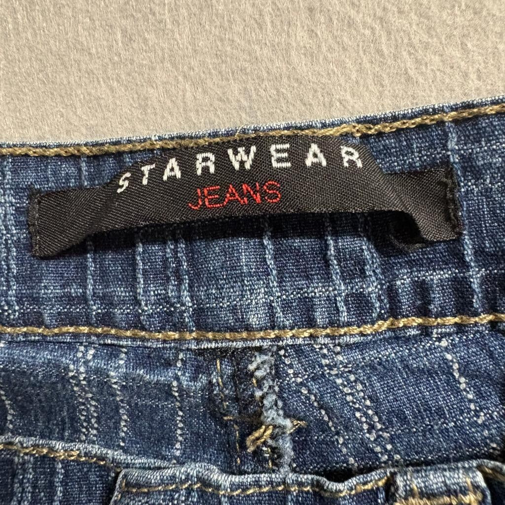 Starwear Jeans Womens 13/14 Blue Grid Pattern Stretch Denim Bootcut Flare Pants