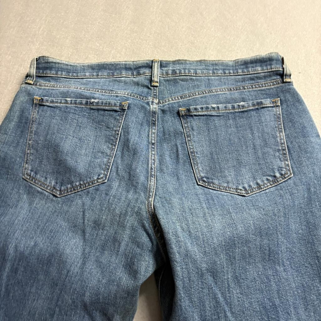 Old Navy Boyfriend Mid Rise Jeans Womens 12 Blue Distressed Patchwork Cuff Denim