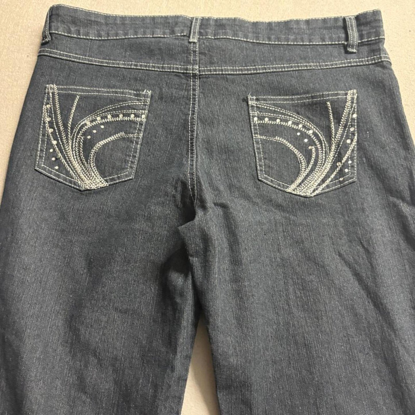 Hydrant Denim Jeans Womens 14 Dark Wash Embroidered Rhinestone Pockets Stretch