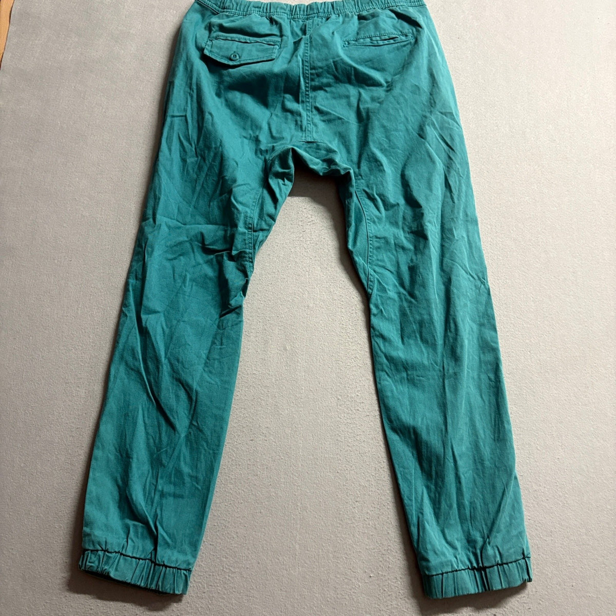 WT02 New York Mens Jogger Pants Medium Teal Green Cotton Stretch Elastic Waist