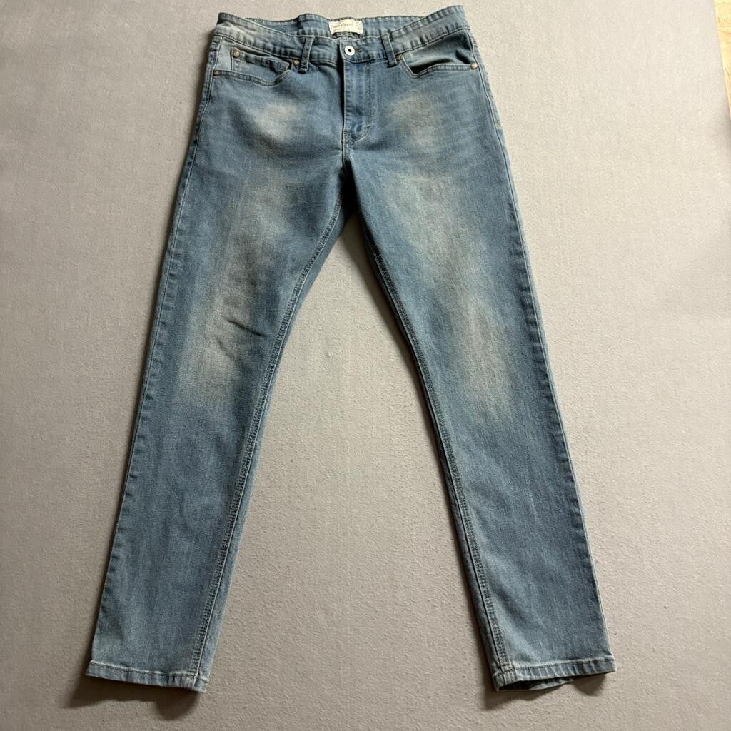 Smith & Mills Denim Mens 34x30 Slim Straight Jeans Light Wash Stretch Blue
