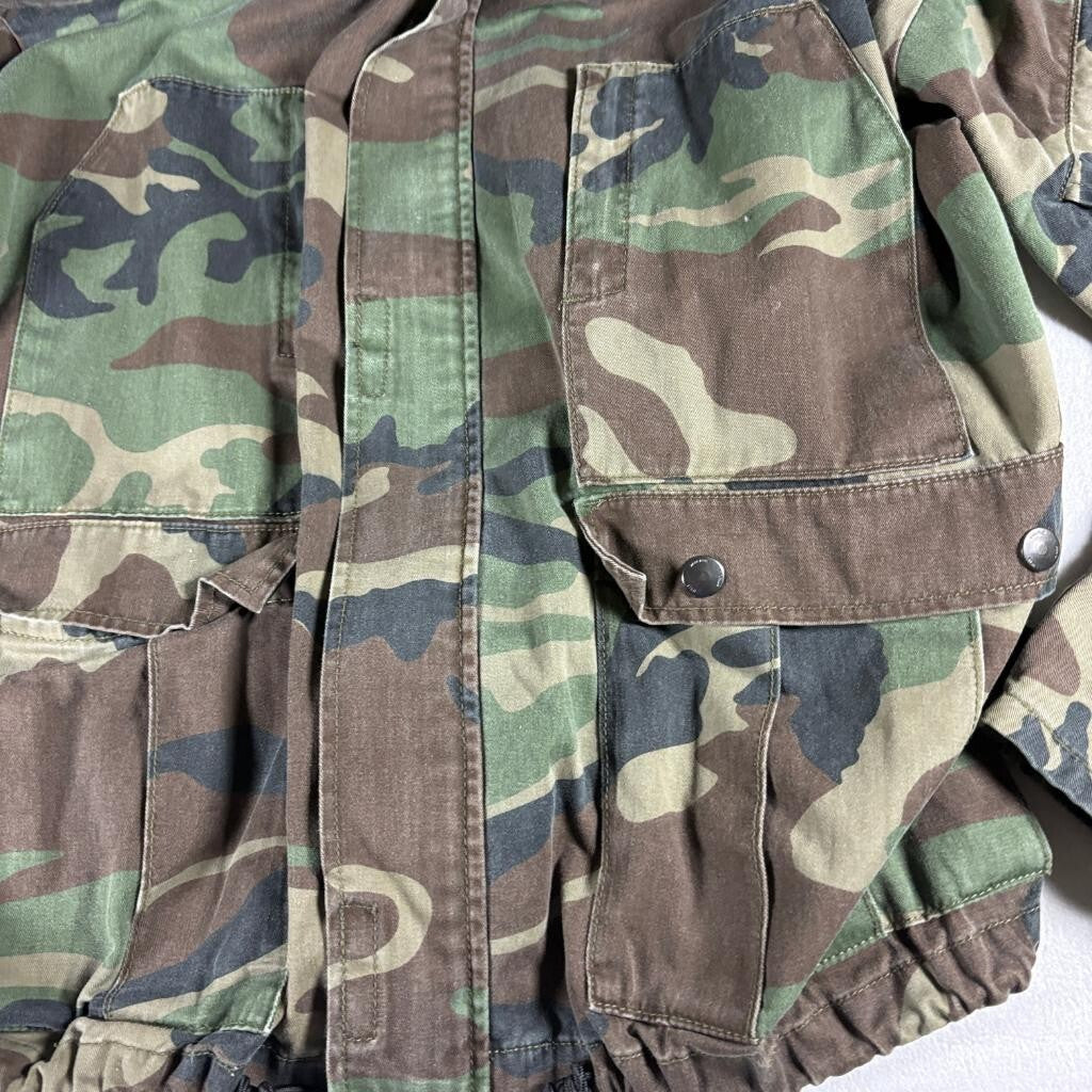 Zara 1975 Camouflage Hooded Field Jacket Mens Small Green Woodland Camo Utility