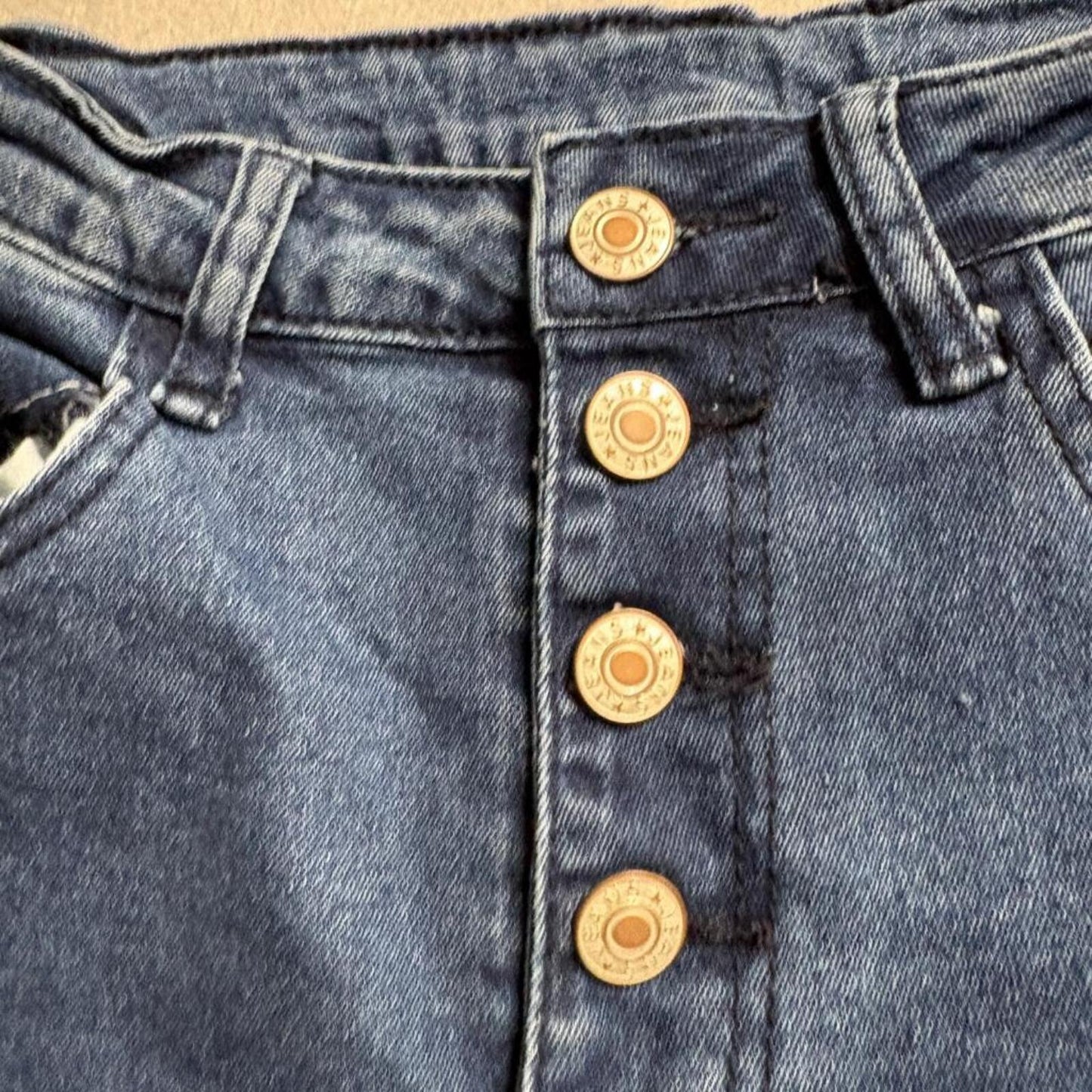 Shein Womens High Rise Flare Jeans Size S Blue Denim Button Fly Stretch Bell