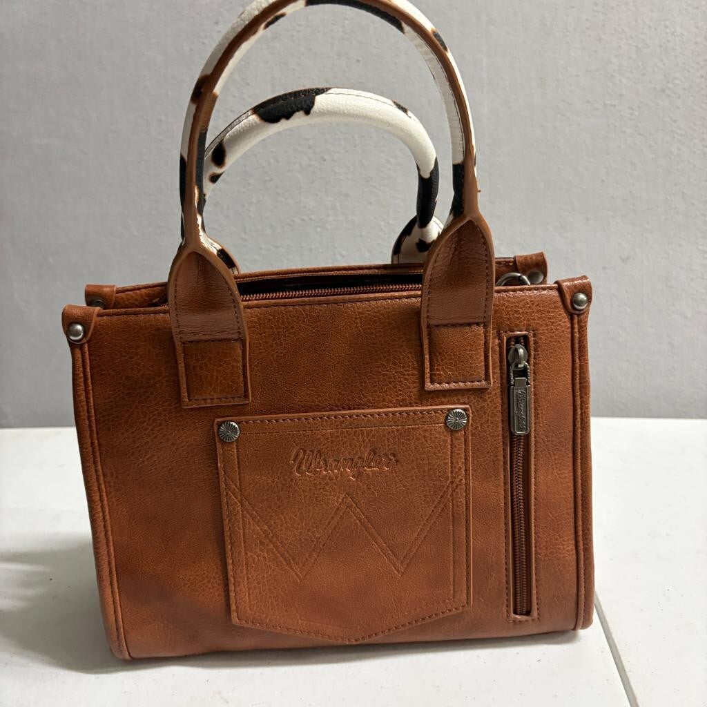 Wrangler Cow Print Mini Tote Bag Womens Brown Faux Leather Crossbody Satchel