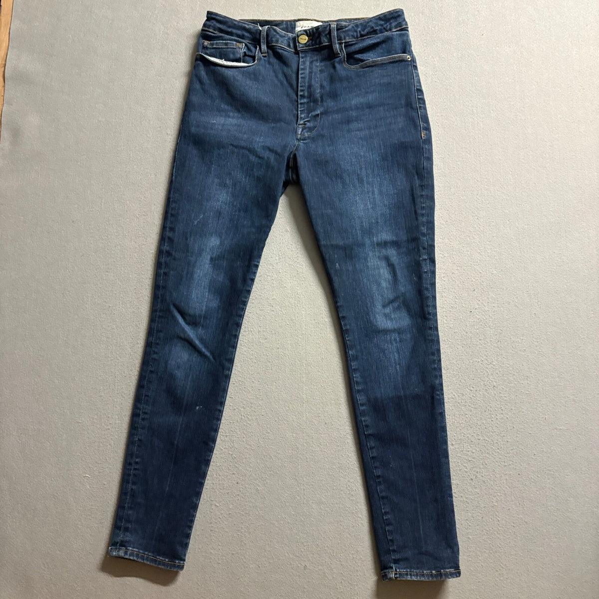 FRAME Le One Skinny Jeans Womens Size 2 Blue Stretch Denim High Rise Flaw