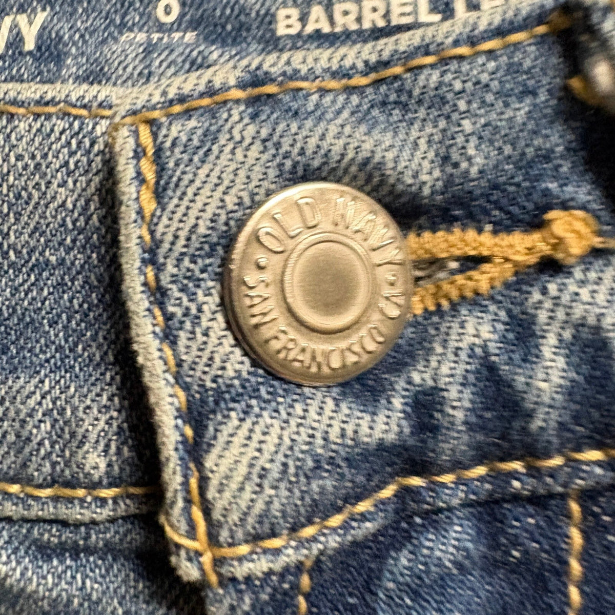 Old Navy Barrel Leg Jeans Womens 0 Petite High Rise Blue Denim Stretch