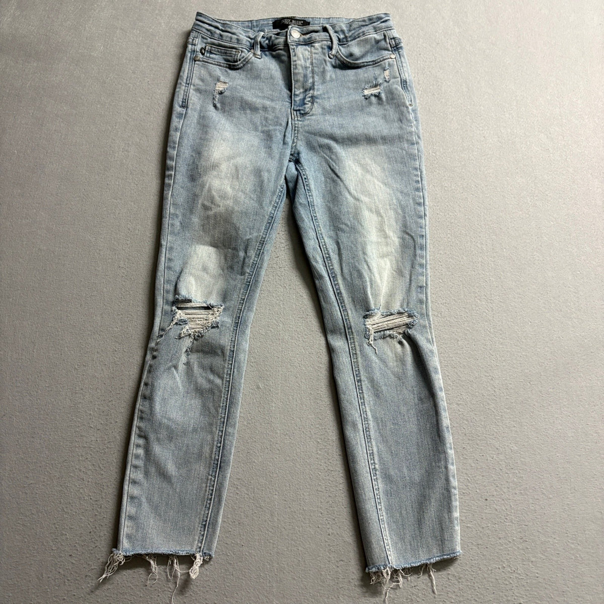 Judy Blue Distressed Raw Hem Ankle Jeans Size 7 / 28 High Rise Stretch Light