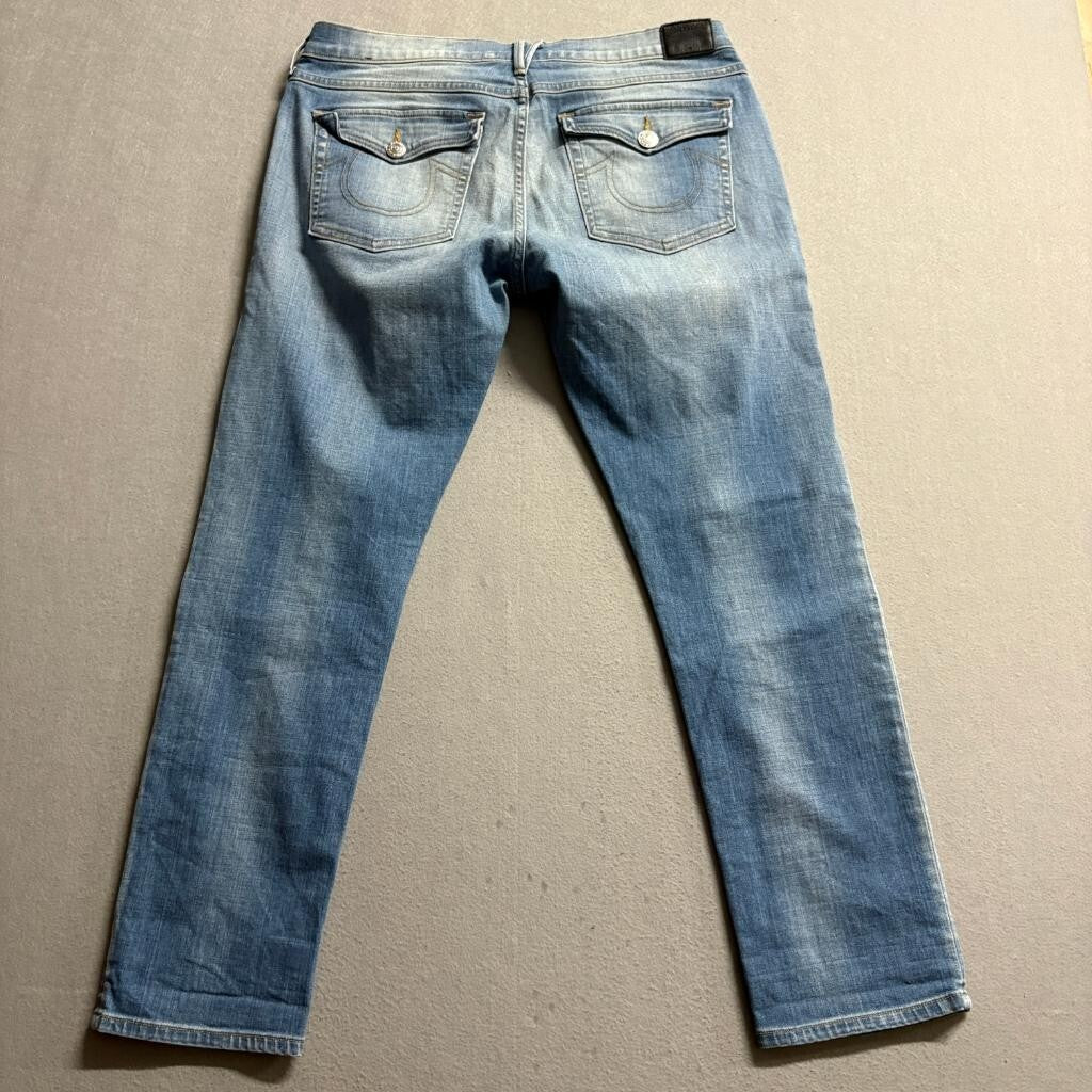 True Religion Audrey Slim Boyfriend Jeans Womens Size 30 Blue Denim Stretch USA