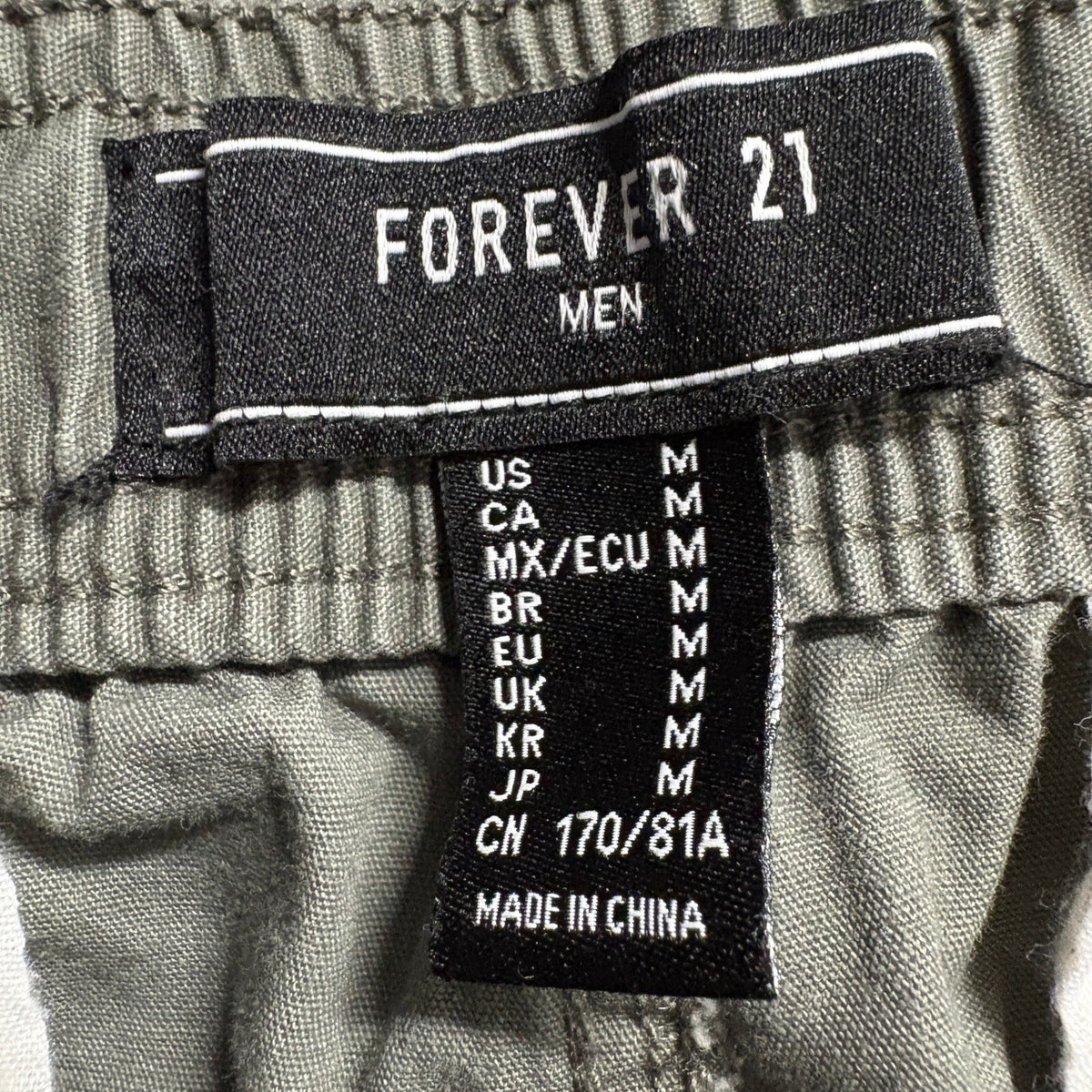 Forever 21 Men Jogger Pants Medium Green Cotton Elastic Waist Drawstring Utility