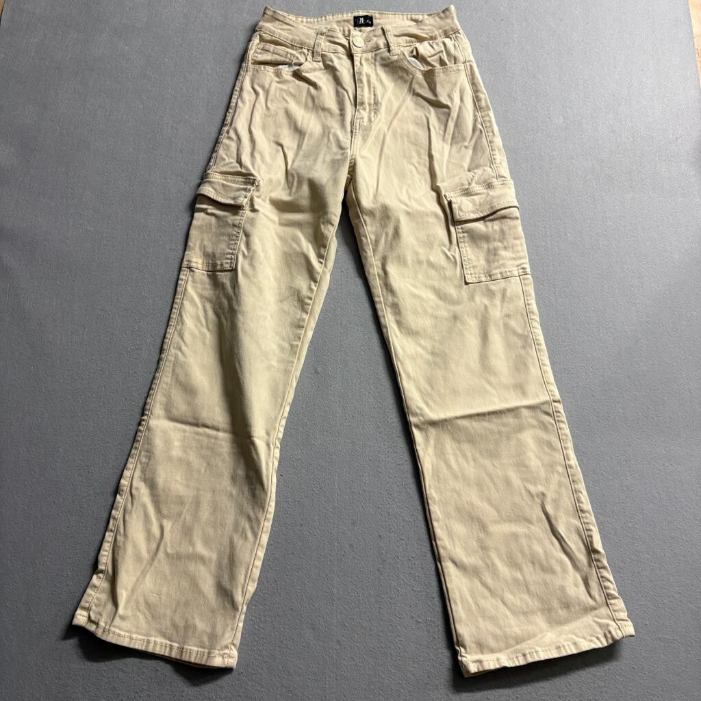 926 Jeans Womens Beige Cargo Pants Size 7 High Rise Wide Leg Utility Khaki