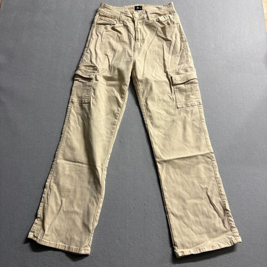 926 Jeans Womens Beige Cargo Pants Size 7 High Rise Wide Leg Utility Khaki