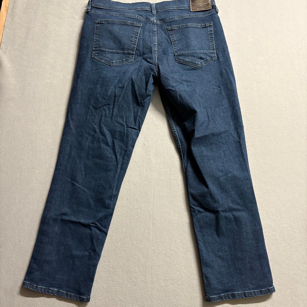 Devil-Dog Dungarees Slim Straight Jeans Mens 36x30 Blue Stretch Denim