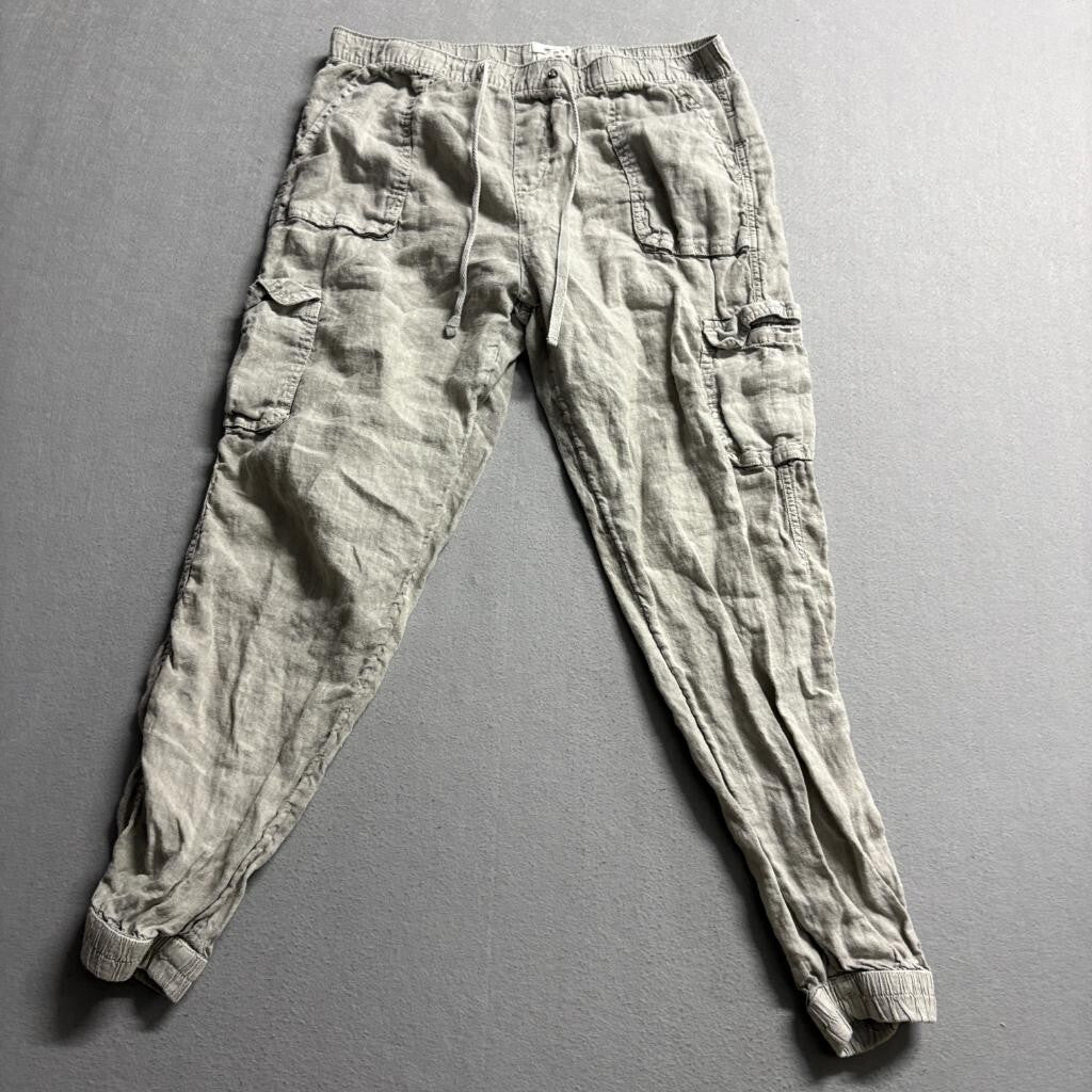 Nicole Miller New York Linen Cargo Pants Womens Large Gray Drawstring Joggers