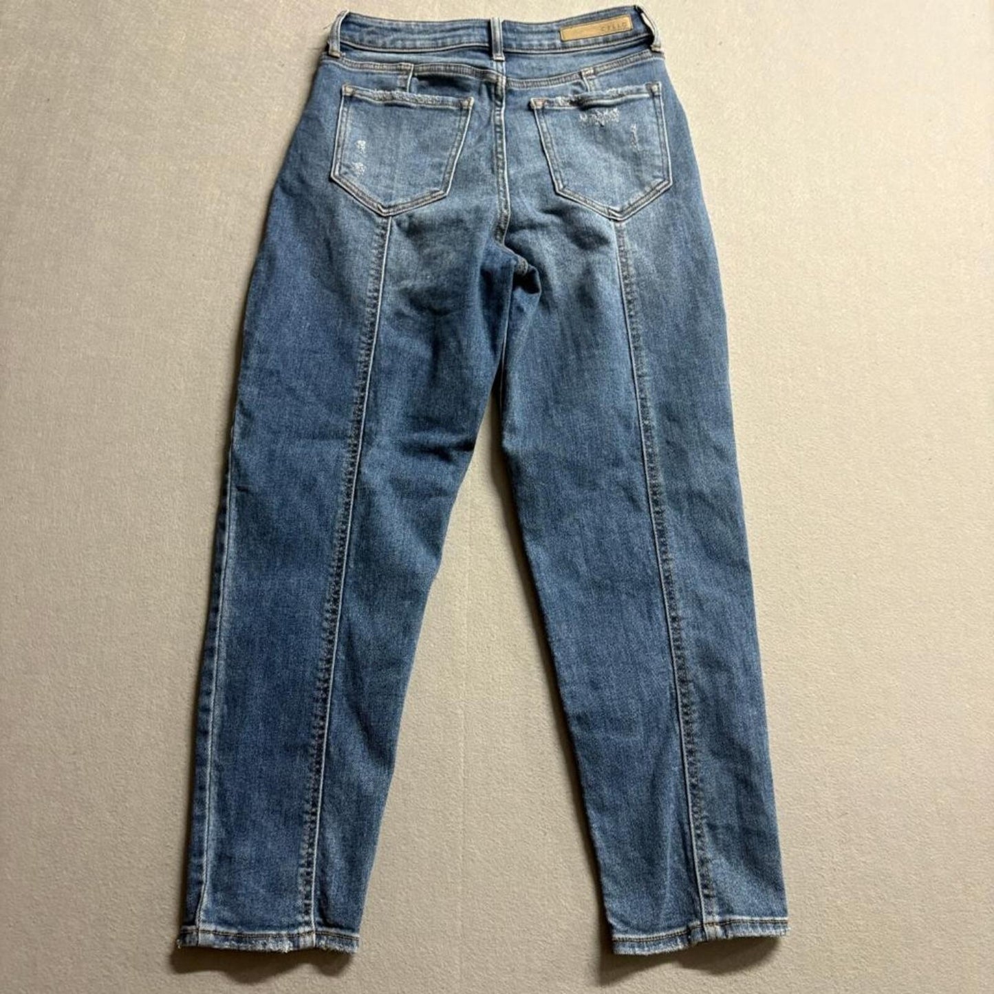 Cello Jeans Womens Size 5 Blue High Rise Mom Tapered Leg Distressed Denim