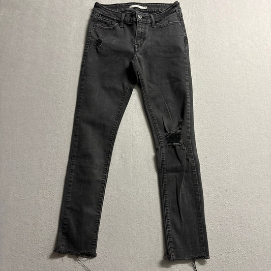 Levi's 711 Skinny Jeans Womens Size 26 Black Distressed Raw Hem Denim W26 L30