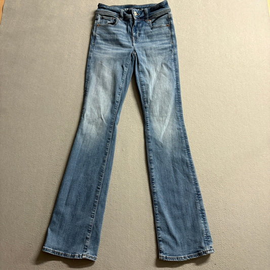 American Eagle Kick Boot Jeans Womens 000 Regular Next Level Stretch Blue Denim