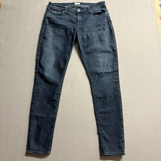 Hudson Jeans Womens 31 Skinny Dark Wash Stretch Denim Blue Pants Cuffed Inseam