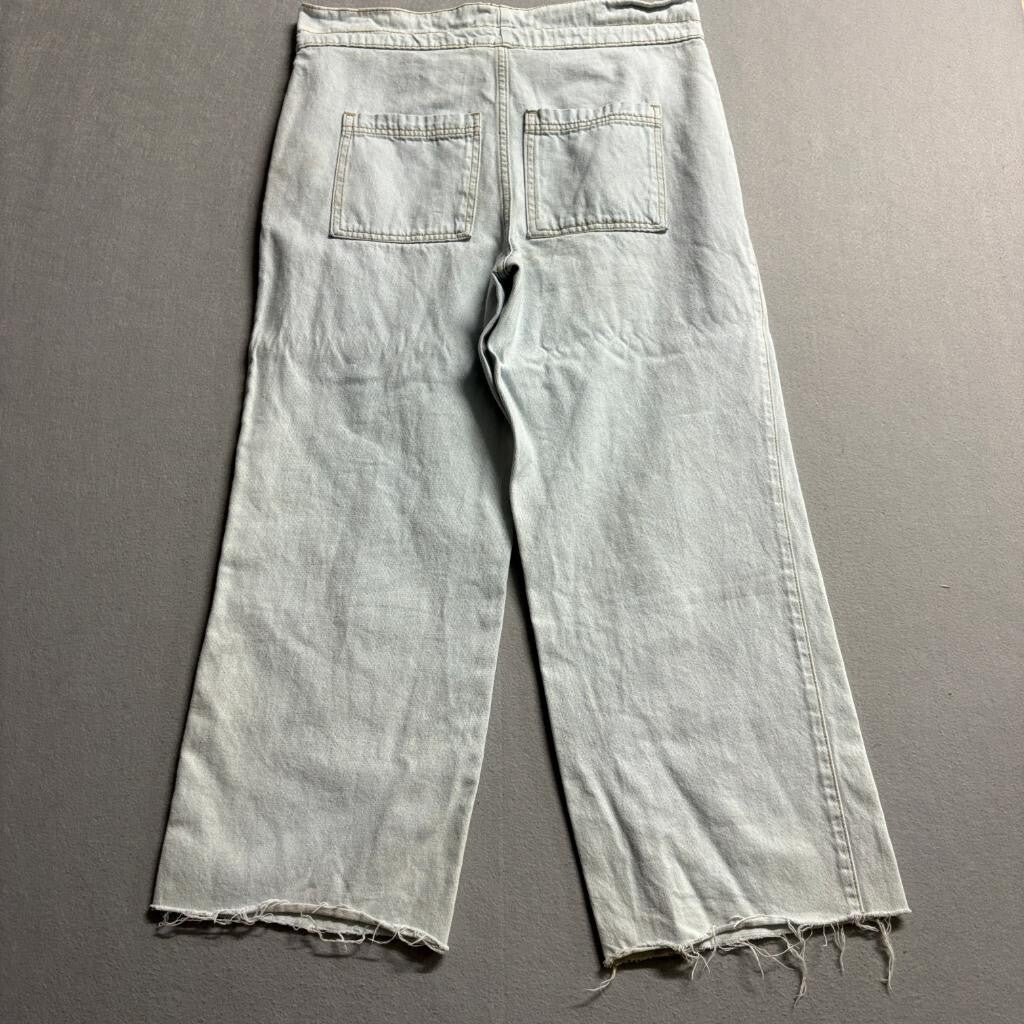 Universal Thread Wide Leg Crop Jeans Womens 2R Light Wash Raw Hem Drawstring
