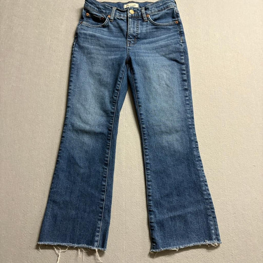 Madewell Mid-Rise Kick Out Jeans Womens 26P Blue Denim Raw Hem Stretch Crop