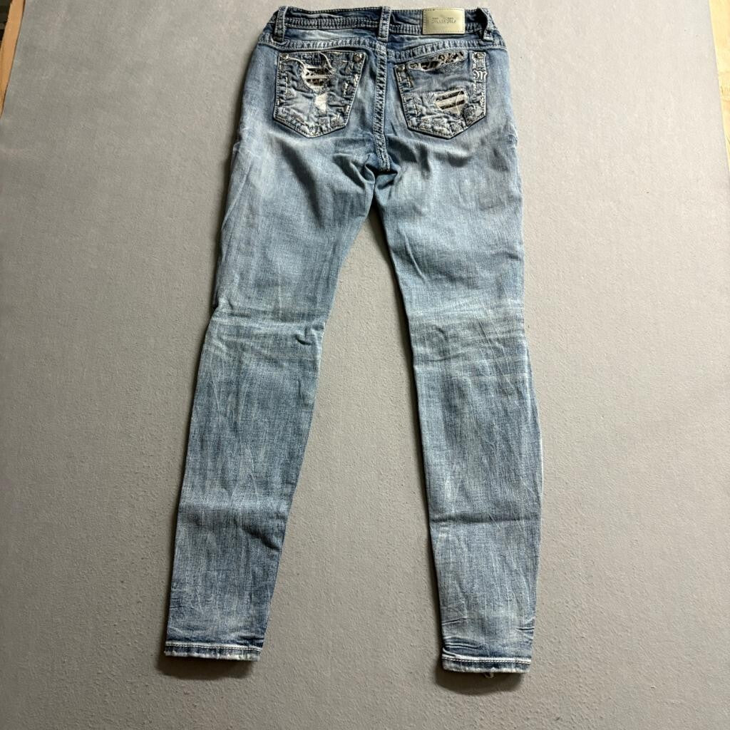 Miss Me Low Rise Skinny Jeans Womens 29 Blue Distressed Sequins J3608S2R