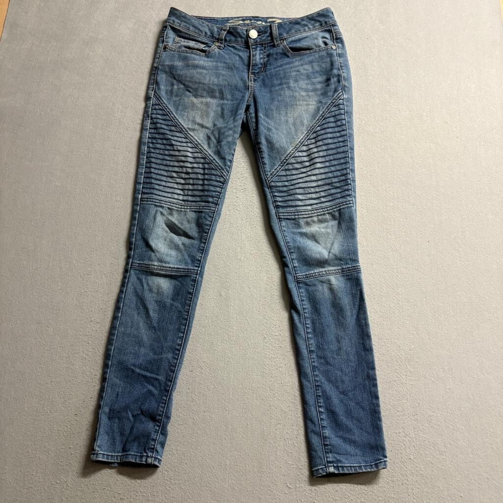 Seven7 Moto Skinny Jeans Womens 4 Blue Denim Ribbed Pleated Knee Stretch