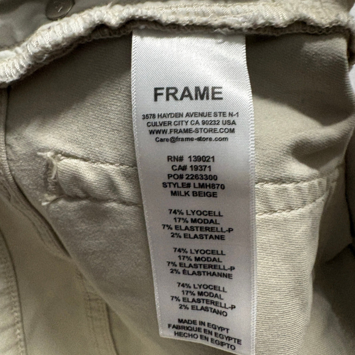 Frame L'Homme Slim Jeans Mens 31 Milk Beige Lyocell Blend Stretch Pants LMH870