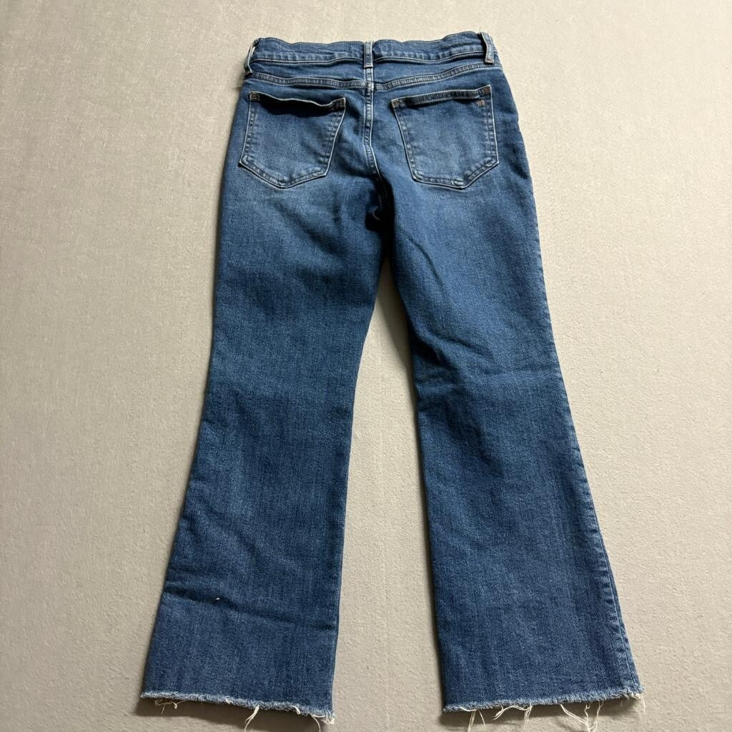 Madewell Mid-Rise Kick Out Jeans Womens 26P Blue Denim Raw Hem Stretch Crop