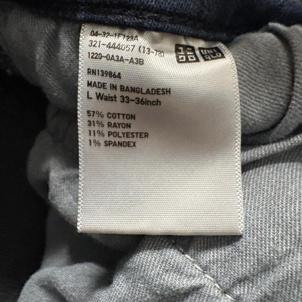 Uniqlo EZY Jeans Mens Large Dark Wash Blue Denim Drawstring Stretch Pants