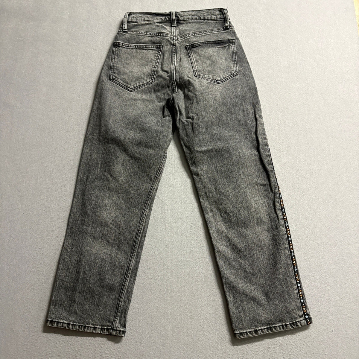 Arizona Jean Co Highest Rise Vintage Straight Jeans Womens Size 3 Gray Studded