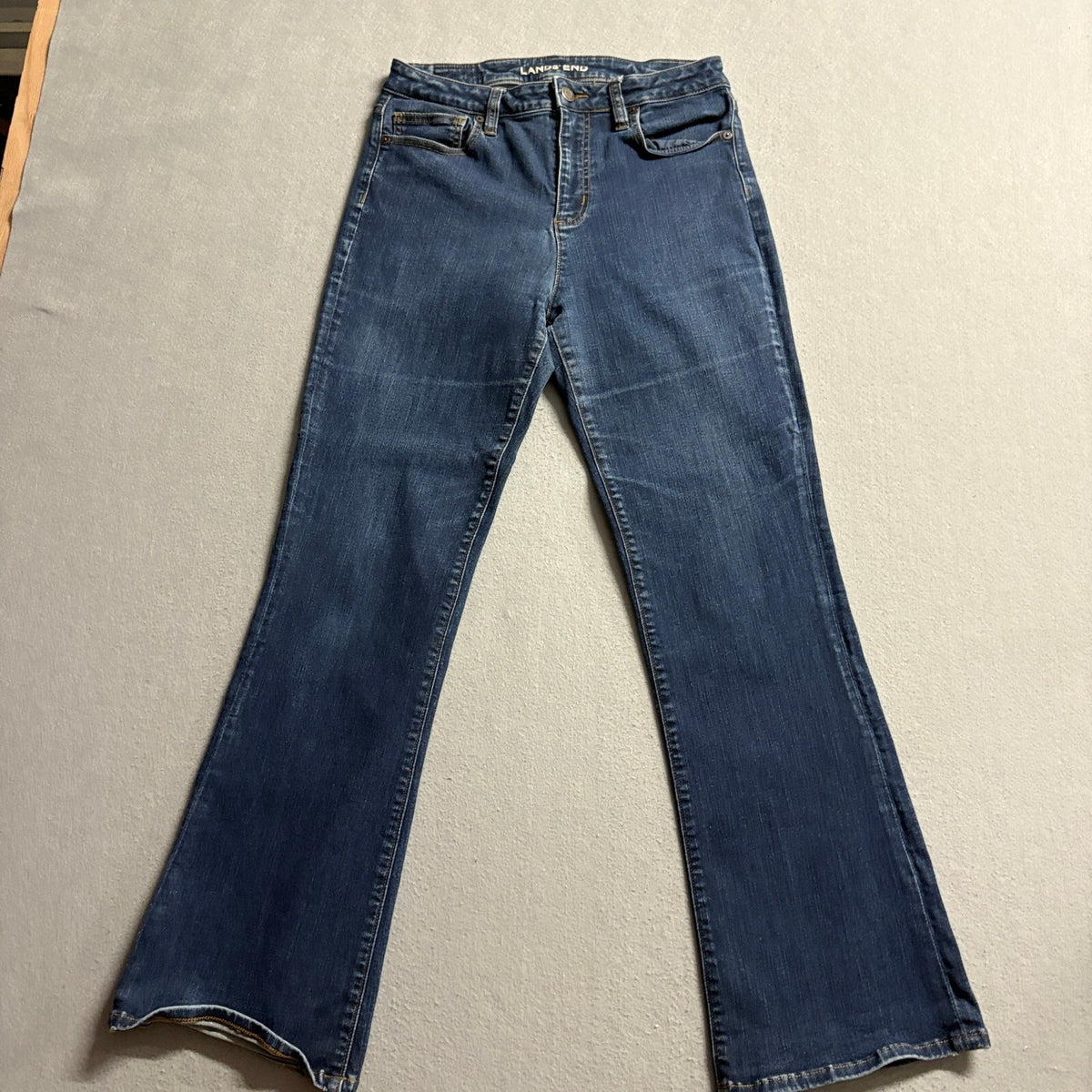 Lands End Mid Rise Curvy Bootcut Jeans Womens Size 10 Blue Denim Stretch