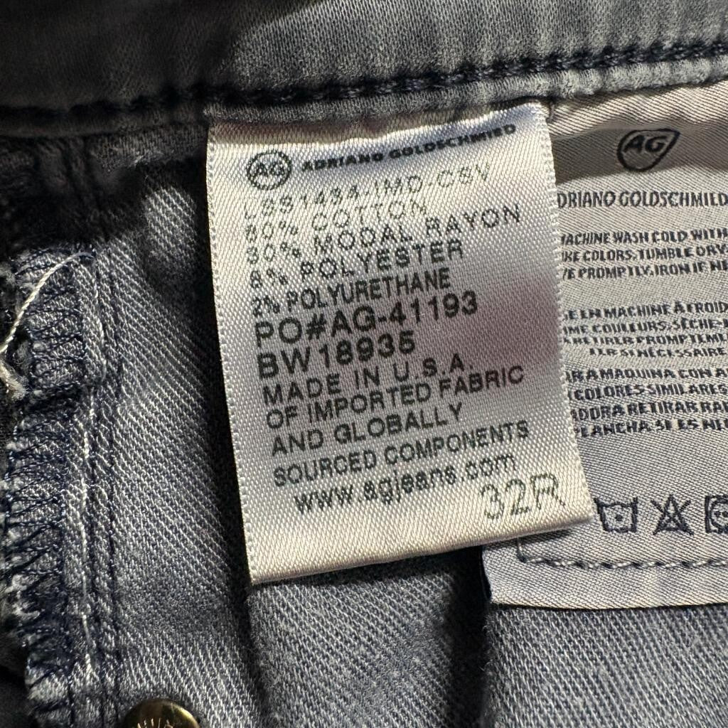 AG Adriano Goldschmied The Prima Cigarette Leg Jeans Womens 32R Gray Stretch
