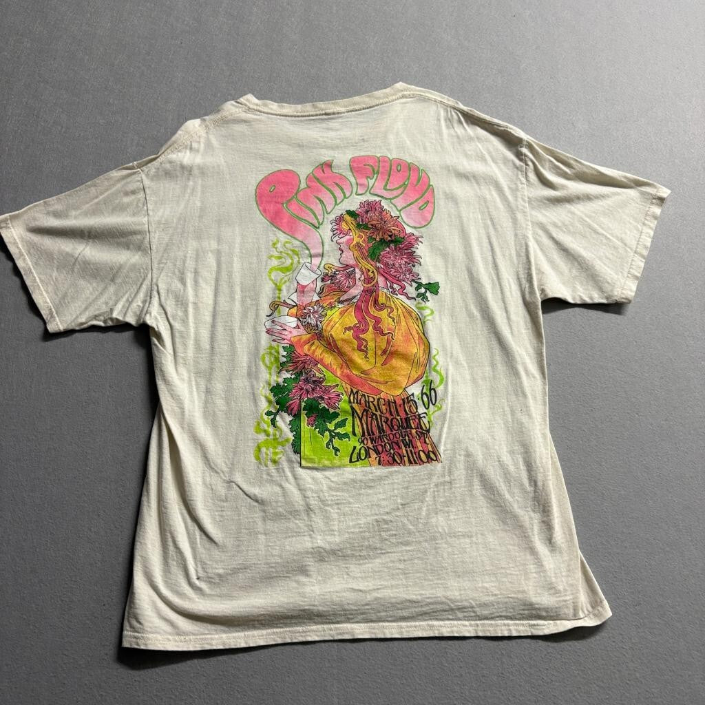 Pink Floyd Marquee London 1966 Concert Graphic T-Shirt Mens Large Cream Cotton