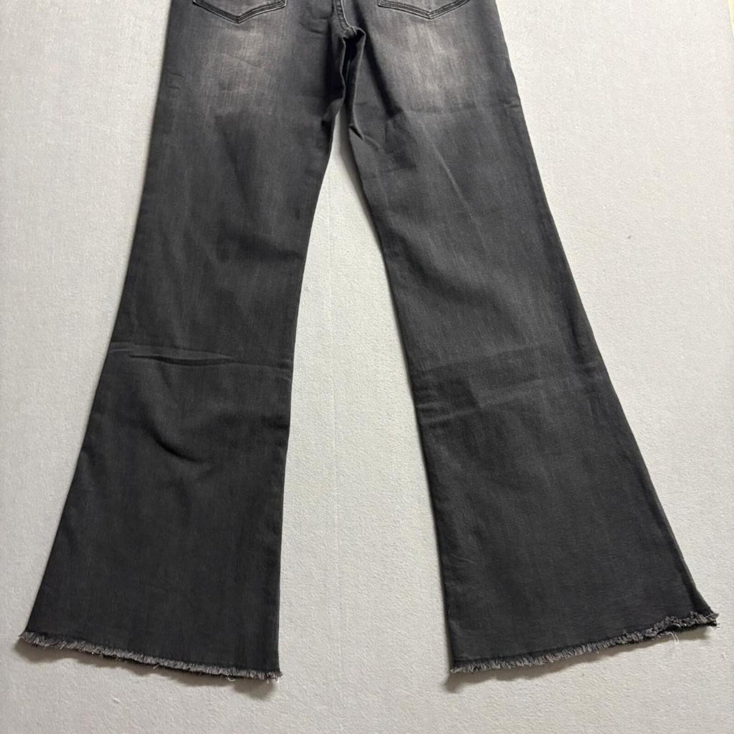 High Noon Flare Jeans Womens 13 31 Grey Faded Denim Raw Hem Stretch Bell Bottom